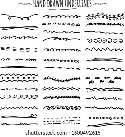 Set of Line Doodles, Scribble, Underlines.Set of Underline Strokes in Doodle Style Various Shapes