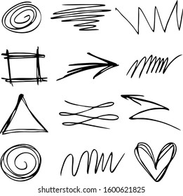 Set of Line Doodles, Scribble, Underlines.Set of Underline Strokes in Doodle Style Various Shapes