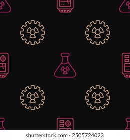 Set line Dosimeter, Radioactive and Test tube radiation on seamless pattern. Vector