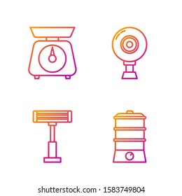 Set line Double boiler , Electric heater , Scales  and Web camera . Gradient color icons. Vector