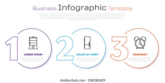 Set line Double boiler , Refrigerator  and Alarm clock . Business infographic template. Vector