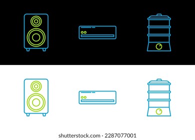 Set line Double boiler, Stereo speaker and Air conditioner icon. Vector