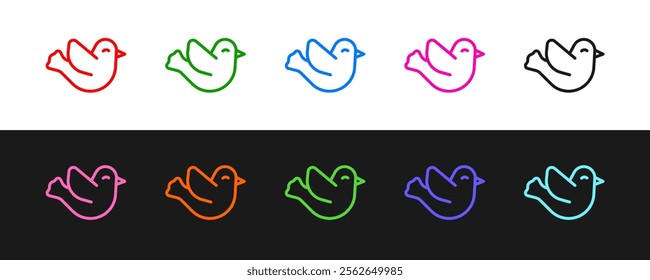 Set line Dove icon isolated on black and white background.  Vector