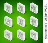 Set line Dove, Priest, Hands in praying position, Christian cross, Crucifixion of Jesus, Religious heart, Bread loaf and Angel icon. Vector