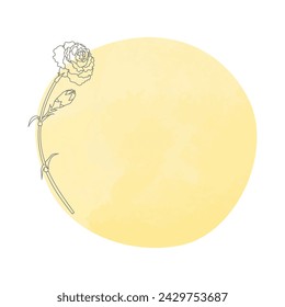 Set of line drawing of carnation and watercolor style frame