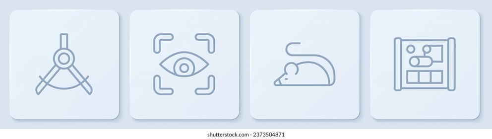 Set line Drawing compass, Experimental mouse, Eye scan and Graphing paper for engineering. White square button. Vector