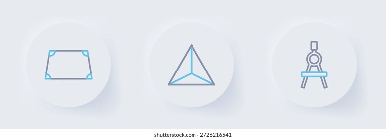 Linie setzen Zeichnungskompass, geometrische Figur Tetrahedron und Akutes Trapez-Shape-Symbol. Vektorgrafik