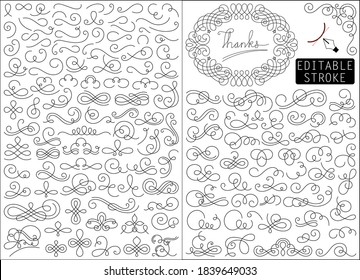 Set of line drawing elements vector illustration. Eps 10. Editable (unexpanded) stroke.