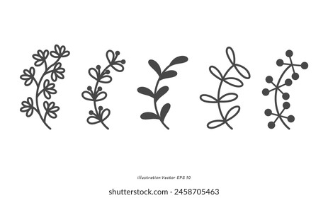 Set line drawing minimalist flowers .isolated on white background ,Vector illustration EPS 10