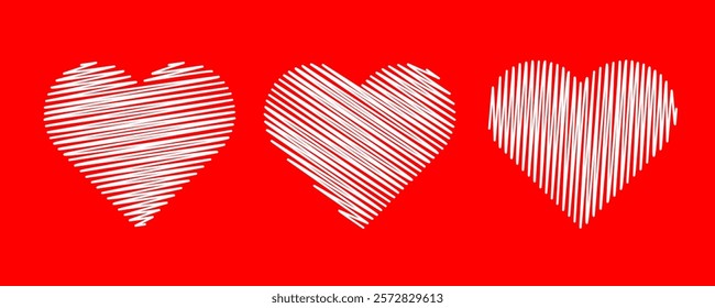 Set of line drawing vector hearts. Heart icon set line drawing Sketch Effect. Vector eps 10