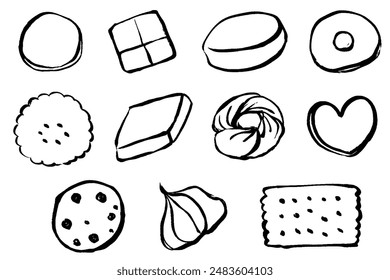 set of line drawings of cookie illustration with brush touch