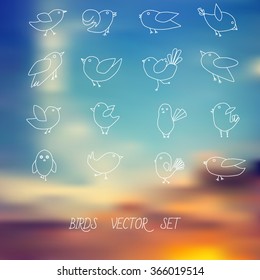 Set of line drawings cute birds icon
