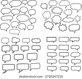 Un conjunto de dibujos de líneas con diferentes Formas y burbujas de discurso para proyectos creativos