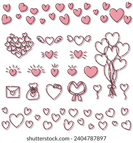 Set line drawings hearts