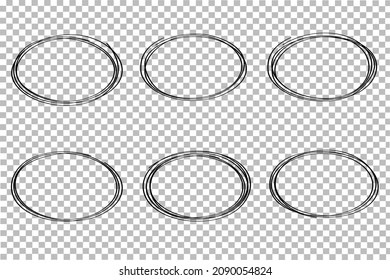 Set Of Line Drawn Ovals. Doodle Style. Rounded Bubble, Hand Drawn Ball. Thin Lines Circle Around. Sketch. Elements For Design. Vector Illustration.