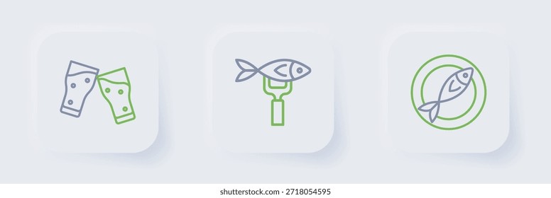 Definir linha Peixe seco, e Vidro de ícone de cerveja. Vetor