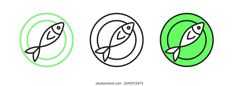 Conjunto de línea Icono de pescado seco aislado sobre fondo blanco.  Vector