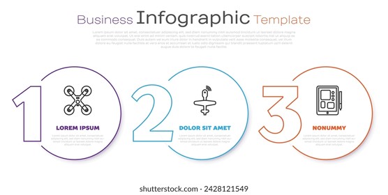Set line Drone flying, UAV Drone and Graphic tablet. Business infographic template. Vector
