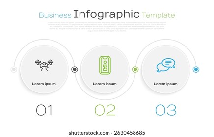 Set line Drone, Information and Speech bubble chat. Business infographic template. Vector