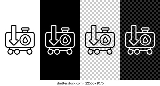 Set line Drop in crude oil price icon isolated on black and white, transparent background. Oil industry crisis concept.  Vector