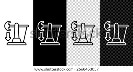 Set line Drop in crude oil price icon isolated on black and white, transparent background. Oil industry crisis concept.  Vector