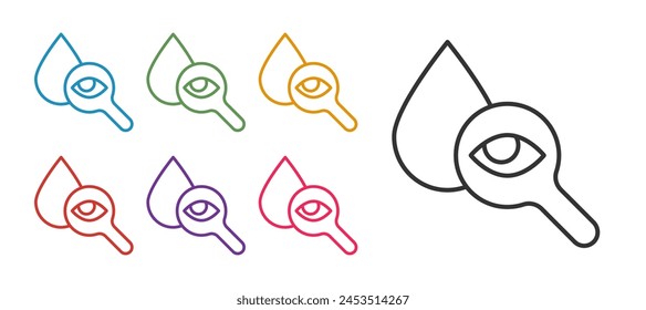 Set line Drop and magnifying glass icon isolated on white background. Set icons colorful. Vector