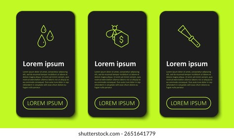 Set line Drops of honey, Sale bees and Beekeeping knife. Business infographic template. Vector