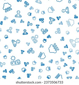 Set line Drought, Cloud with rain and High human body temperature on seamless pattern. Vector