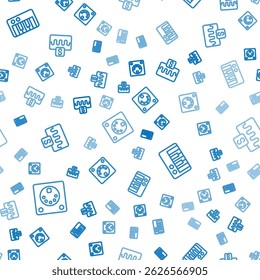 Set line Drum machine, Music synthesizer and wave equalizer on seamless pattern. Vector