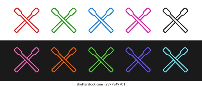 Set line Drum sticks icon isolated on black and white background. Musical instrument.  Vector