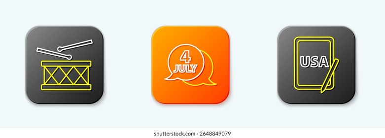 Set line Drum and drum sticks, USA Independence day and on graphic tablet icon. Vector