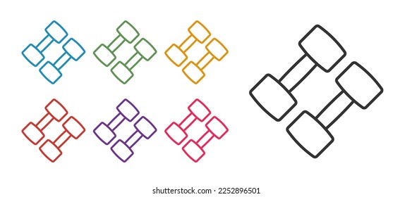 Set line Dumbbell icon isolated on white background. Muscle lifting, fitness barbell, sports equipment. Set icons colorful. Vector
