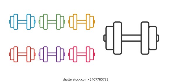 Set line Dumbbell icon isolated on white background. Muscle lifting, fitness barbell, sports equipment. Set icons colorful. Vector