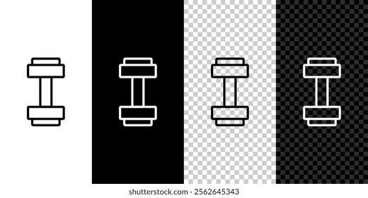 Set line Dumbbell icon isolated on black and white,transparent background. Muscle lifting icon, fitness barbell, gym, sports equipment, exercise bumbbell.  Vector