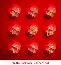 Fijar la línea Dumbbell, Racket y ball, Whistle, Tennis, Sports Nutrition, T-shirt y Punching bag icono. Vector