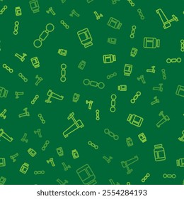 Set line Dumbbell, Treadmill machine and Sports nutrition on seamless pattern. Vector