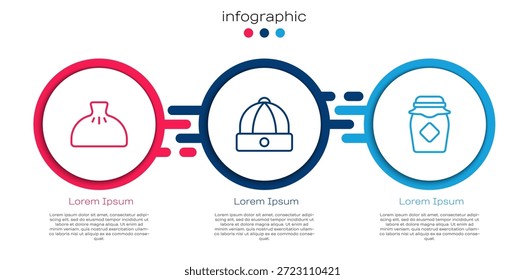 Set line Dumpling, Chinese hat and Jar of honey. Business infographic template. Vector