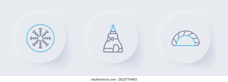 Set line Dumpling, The Tsar bell and Snowflake icon. Vector