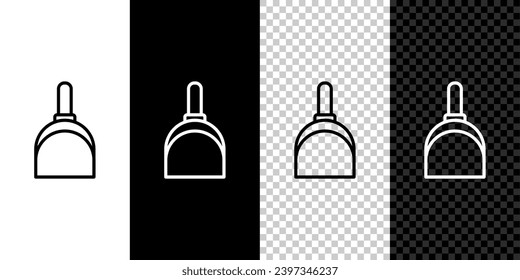 Establecer el icono de línea Dustpan aislado en fondo blanco y negro. Servicios de limpieza de cucharas.  Ilustración vectorial