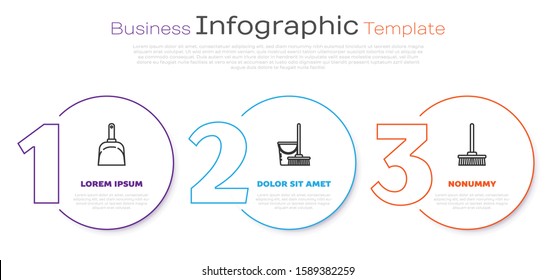 Set line Dustpan , Mop and bucket  and Mop . Business infographic template. Vector