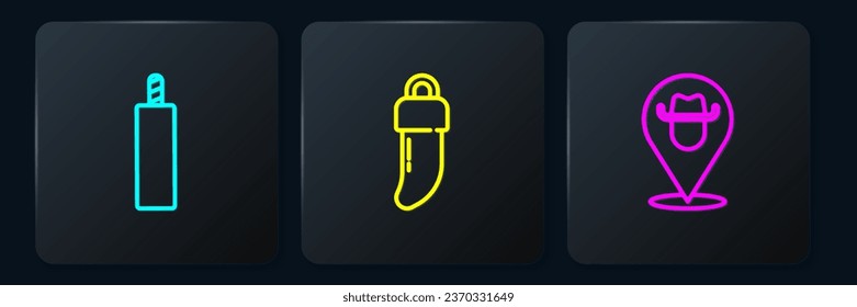 Fijar la línea Bomba dinamita, Localización vaquero y Diente. Botón cuadrado negro. Vector