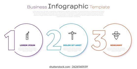 Set line Dynamite bomb, Pickaxe and Cowboy. Business infographic template. Vector