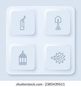 Set line Dynamite bomb, Shovel,  and Spur. White square button. Vector