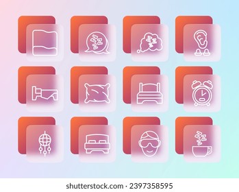 Fijar la línea Olas y Oro, Gran cama, Máscara de sueño ocular, Almohada, Sleepy e icono. Vector