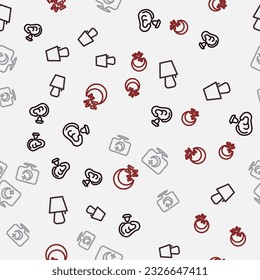 Set line Earplugs and ear, Table lamp, Moon stars and  on seamless pattern. Vector