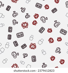 Set line Earplugs with storage box, and ear, Table lamp and Alarm clock on seamless pattern. Vector