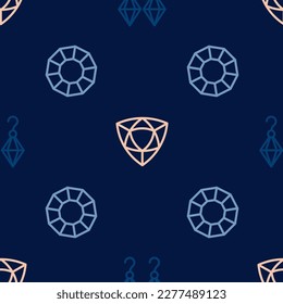 Set line Earrings, Diamond and  on seamless pattern. Vector