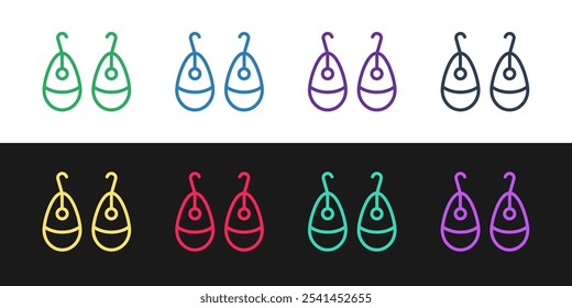 Set line Earrings icon isolated on black and white background. Jewelry accessories.  Vector