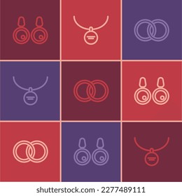 Fijar la línea Embargos, Bodas y Bloqueo en el icono de collar. Vector
