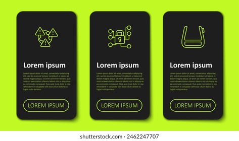 Setzen Sie die Linie Erde mit Ausrufezeichen, Cyber-Sicherheit und intelligenten Brillenbrillen. In: Business Infographic Vorlage. Vektorgrafik